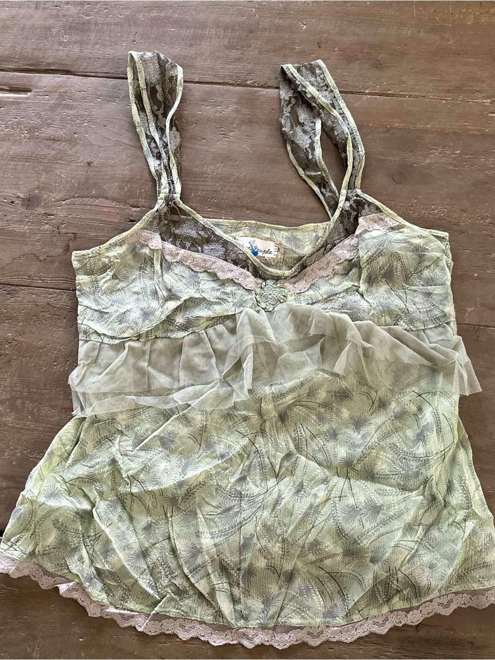 Light Green Floral Lace Tank Top